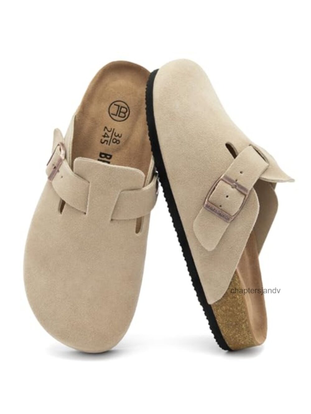 Genuine Leather Clogs Slip-On Mules with Adjustable Buckle Non-Slip Sole